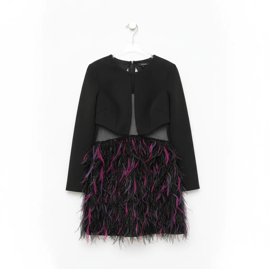Black Mini Dress With Feathers Marcella Acosta Couture Collection