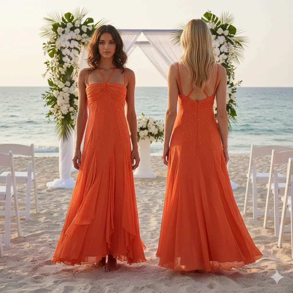 Orange Chiffon Long Dress Marcella Acosta Couture Collection