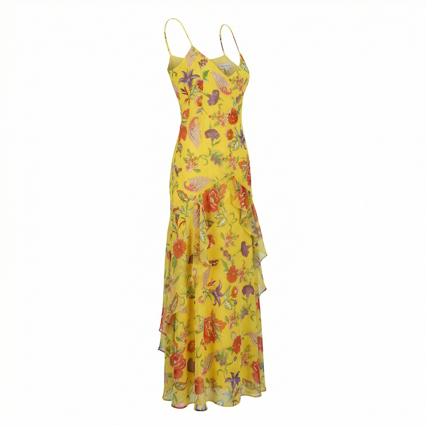Yellow Flower Silk Long Dress