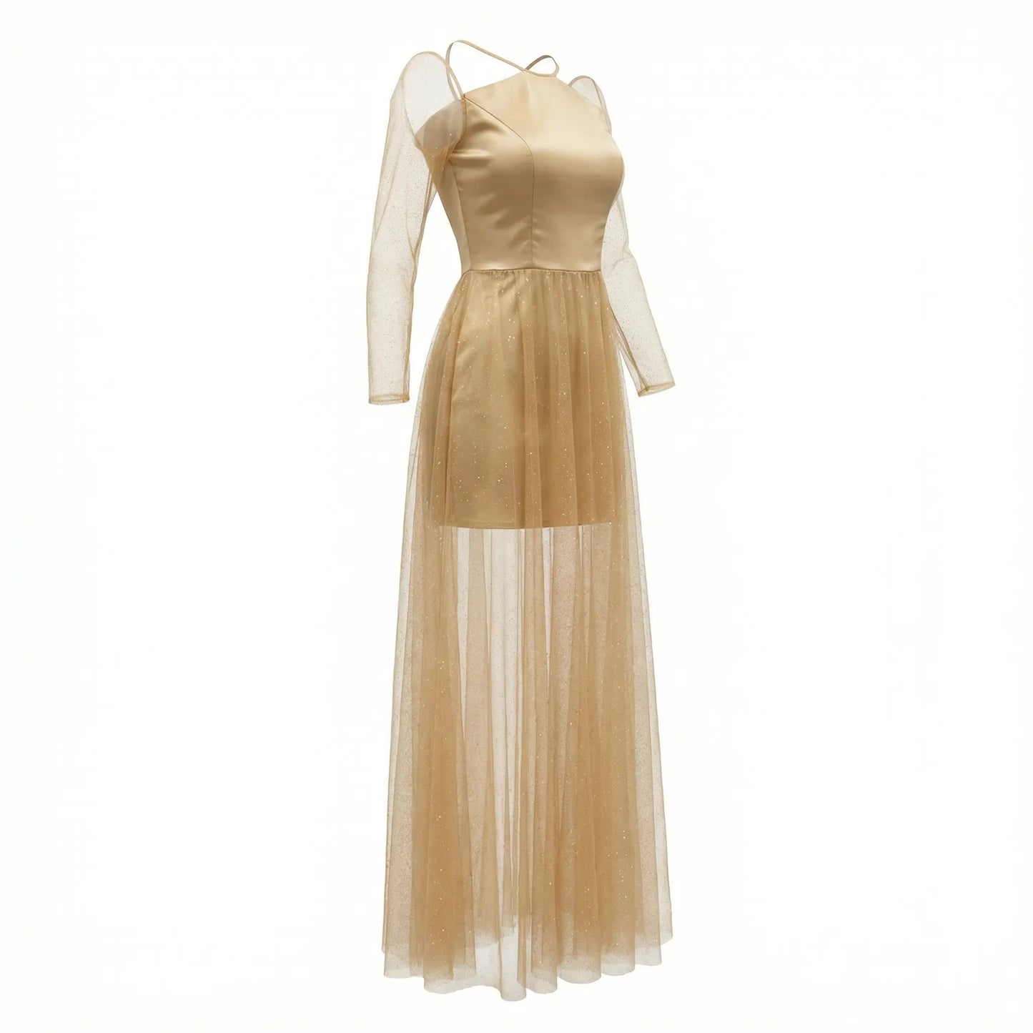 Gold Gown, Chiffon and Seda Shorts Marcella Acosta Couture Collection