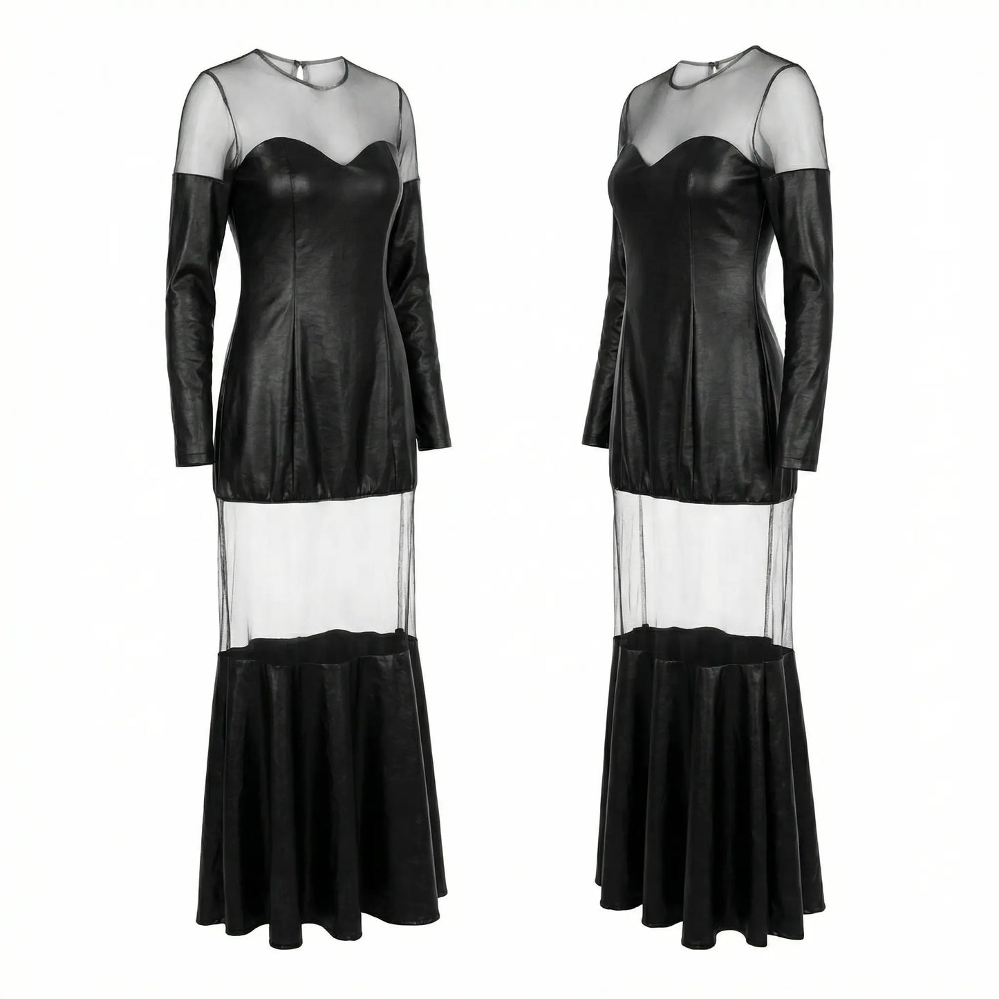Black Mesh Leather Long Dress Marcella Acosta Couture Collection