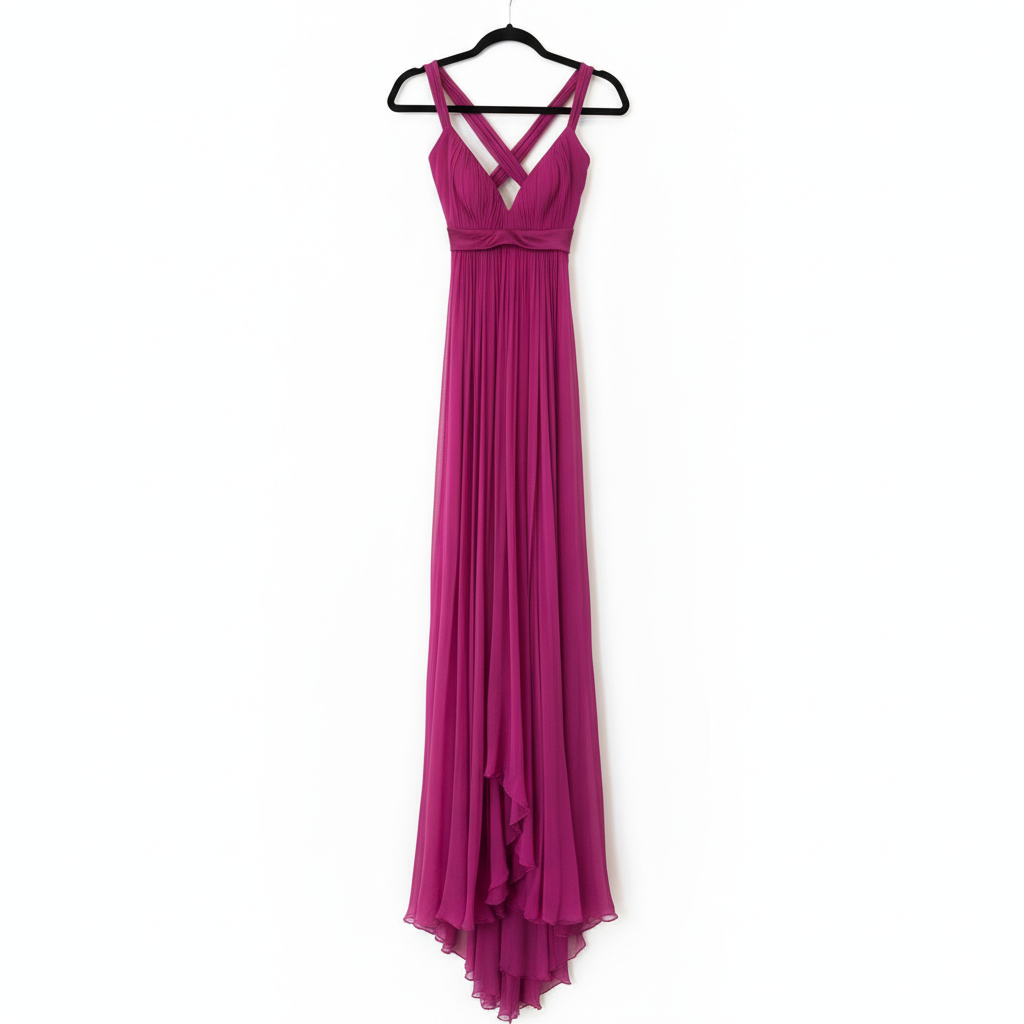 Fuchsia Silk Chiffon Long Gown