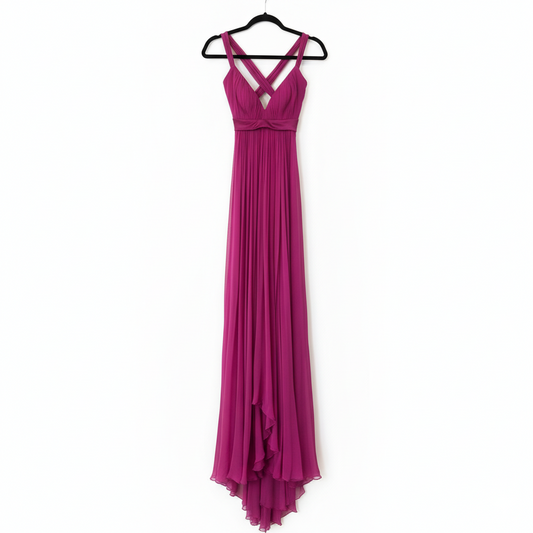 Fuchsia Silk Chiffon Long Gown