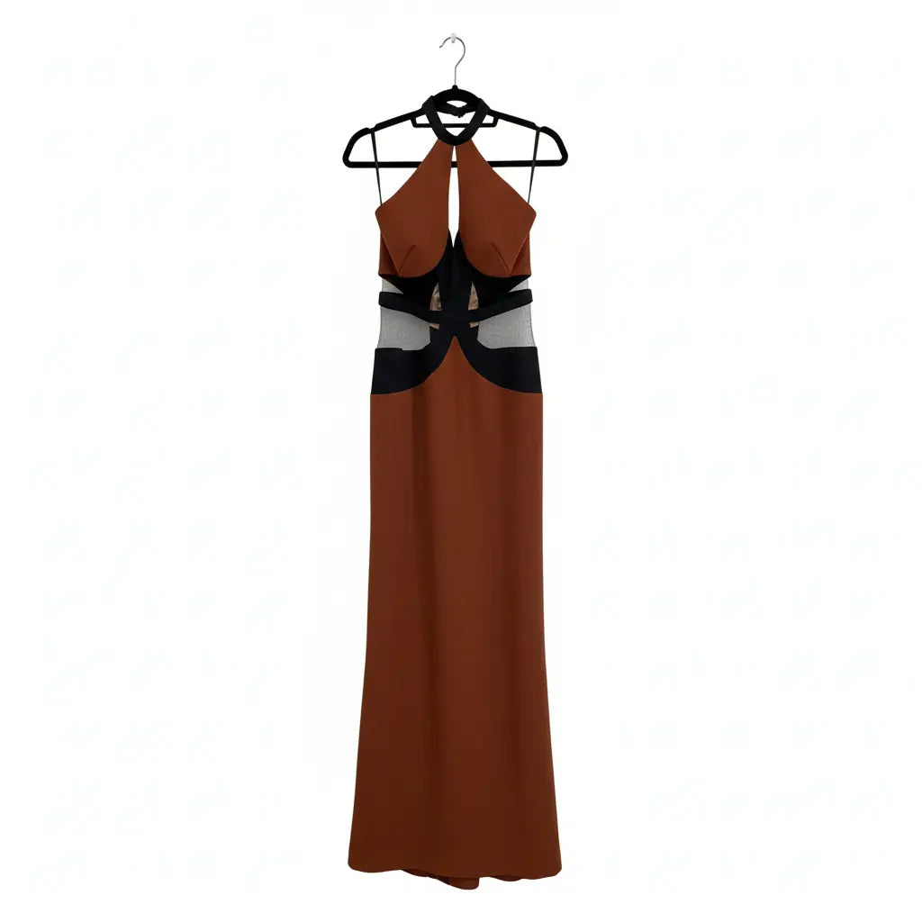 Long Gown Brick Color with Black Marcella Acosta Couture Collection