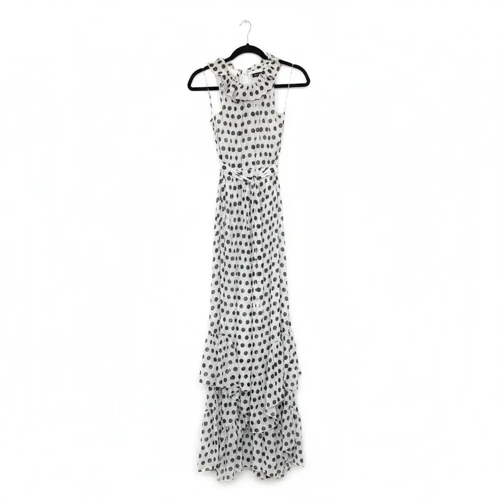 Long Chiffon White Gown with Black Dots. Marcella Acosta Couture Collection