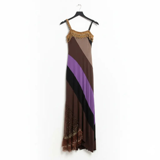 Colored Stretch Silk Long Gown with Sequins.