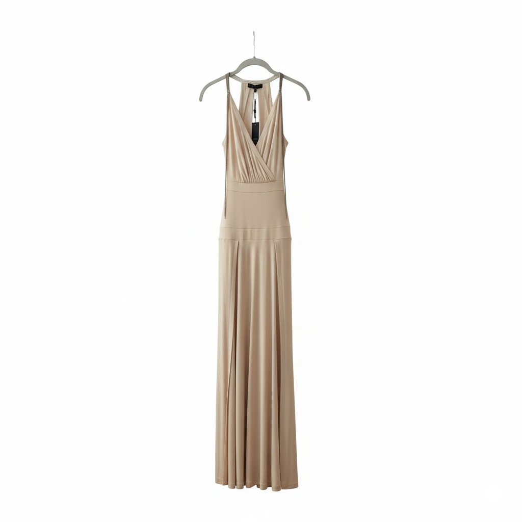 Chic Long Champagne Gown Stretch.