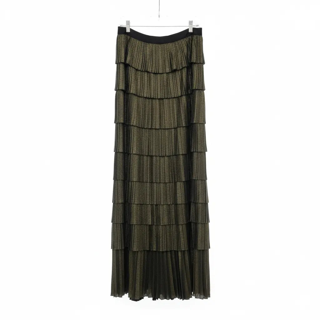 Long Skirt, Pleated, Olive Green. Marcella Acosta Couture Collection