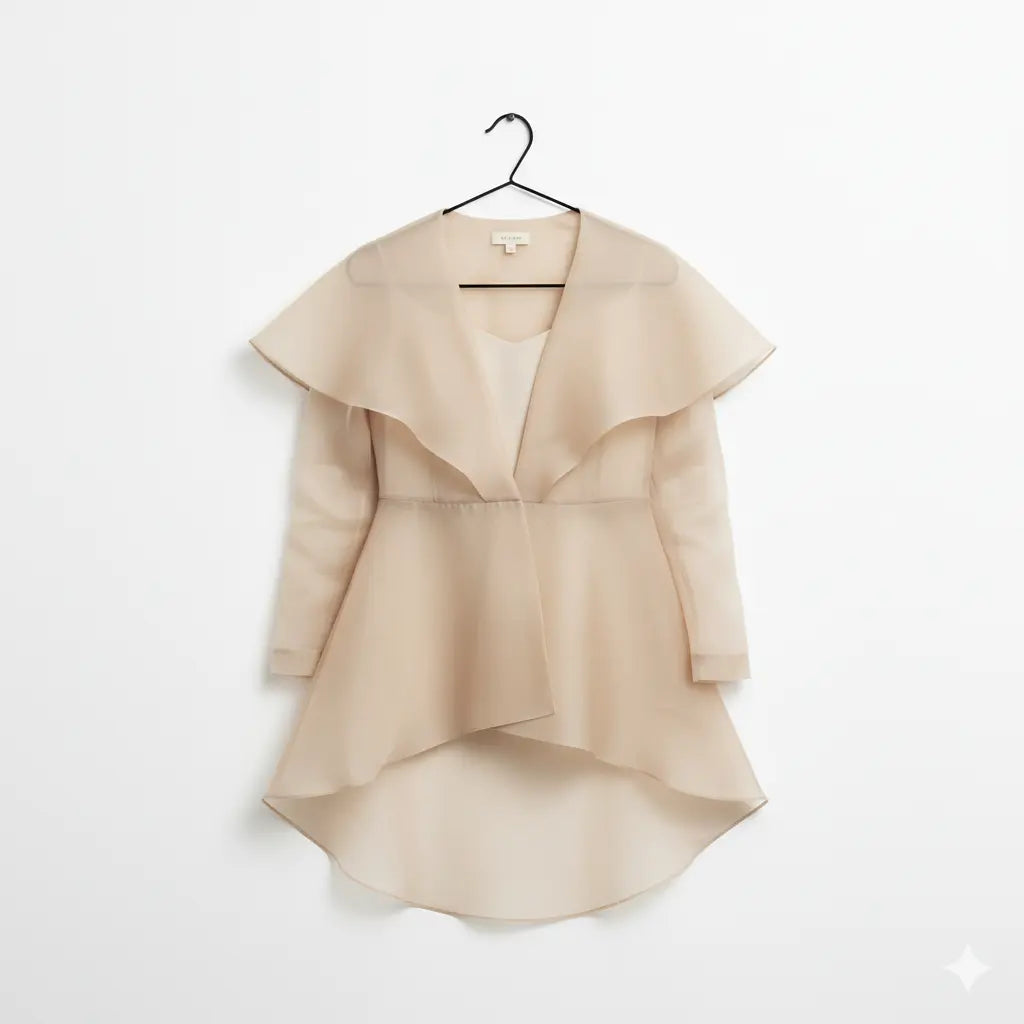 Beige Silk Taffeta Haute Couture Jacket. Marcella Acosta Couture Collection