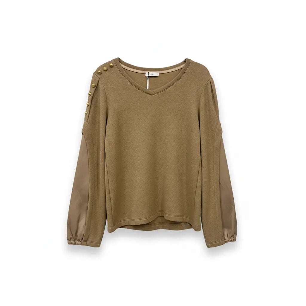 Beige Sweater Buttons Marcella Acosta Couture Collection