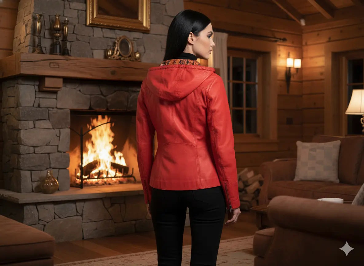 Reversible Red Leather Jacket Marcella Acosta Couture Collection