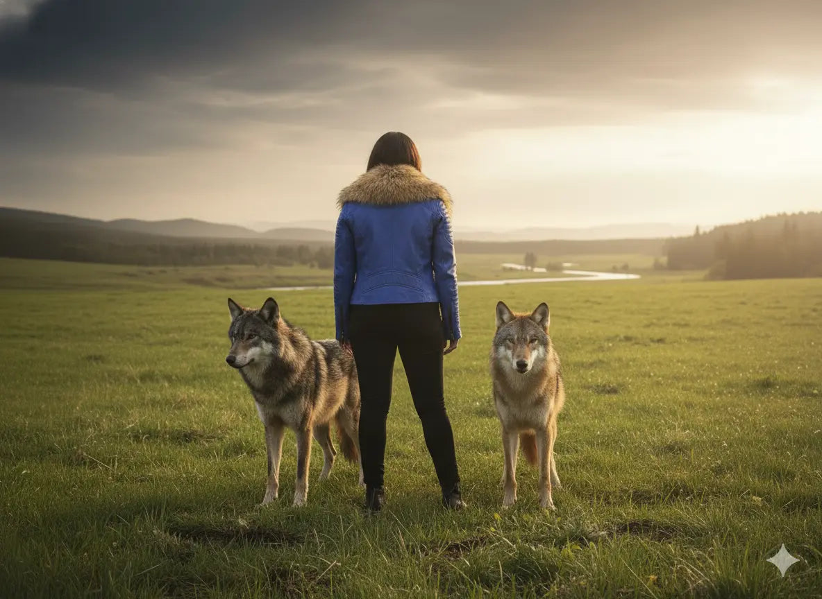 Blue Leather and Fox Jacket Marcella Acosta Couture Collection