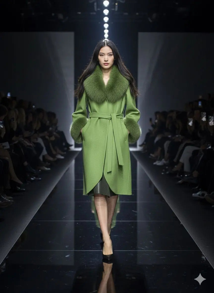 Green Alpaca and Fox Coat Marcella Acosta Couture Collection