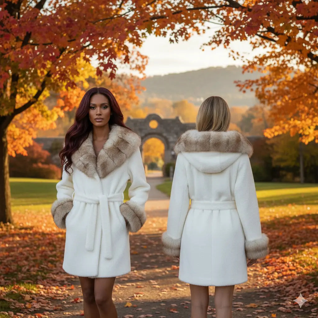 Real Fox, and Alcantara Big White Coat Marcella Acosta Couture Collection