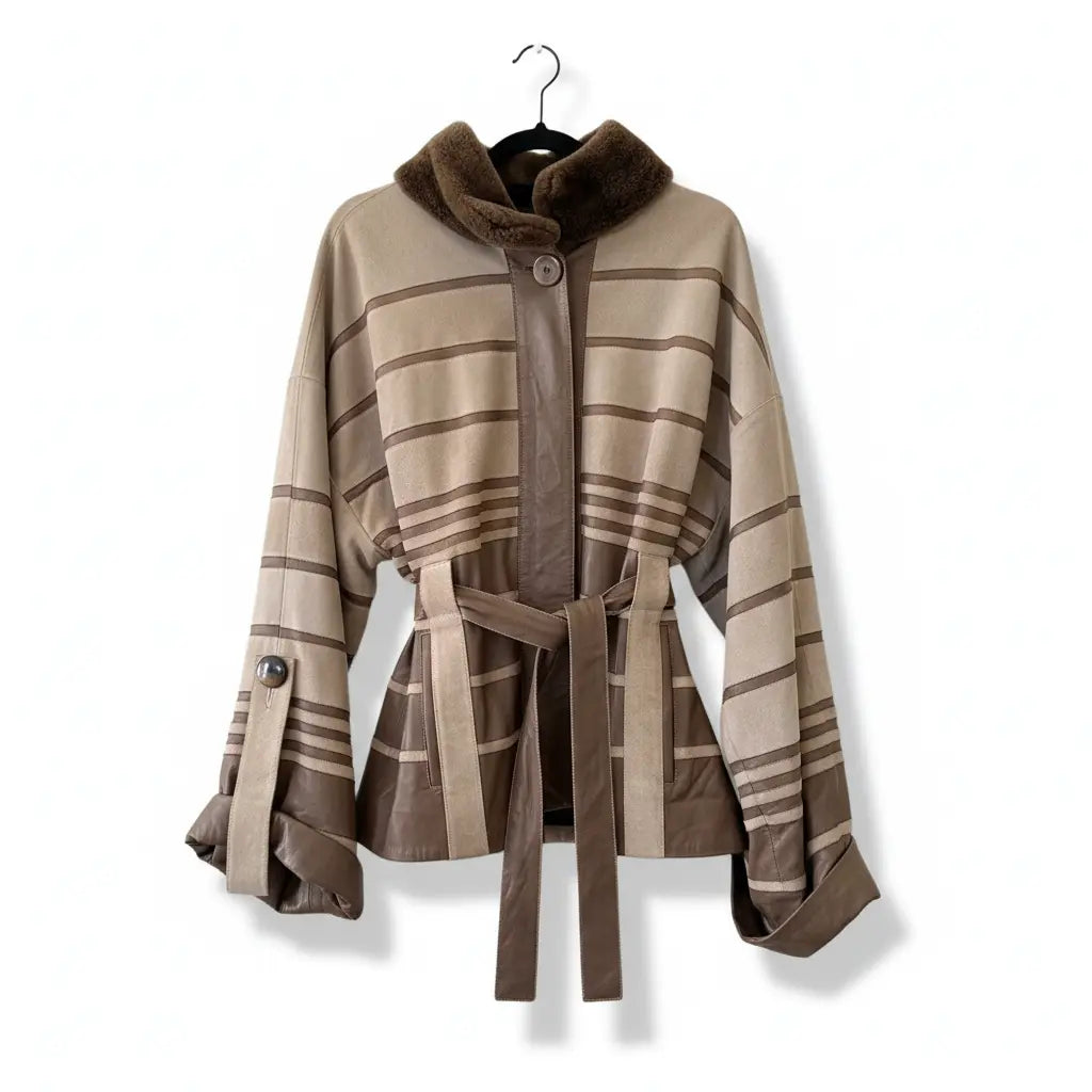 Beige Suede and Fur Jacket Marcella Acosta Couture Collection