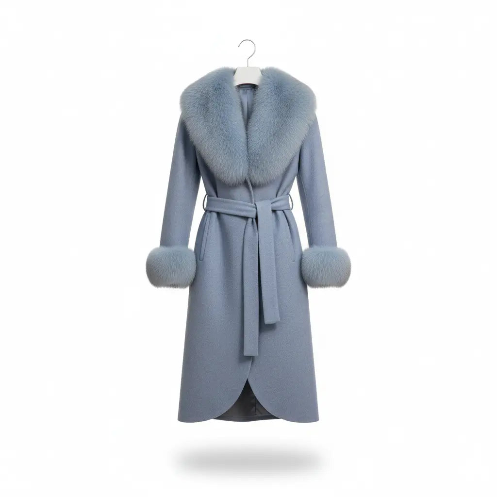 Blue Alpaca and Fox Coat Marcella Acosta Couture Collection