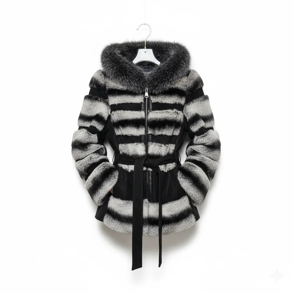 Black Chinchilla Fox and Suede Jacket Marcella Acosta Couture Collection