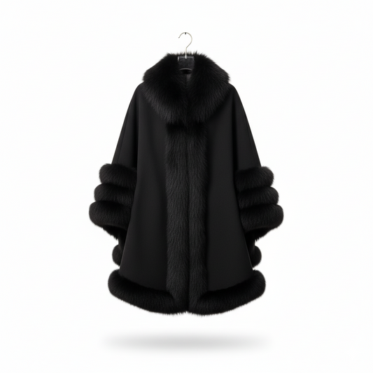 Soft Cashmere and Fox Black Cape Marcella Acosta