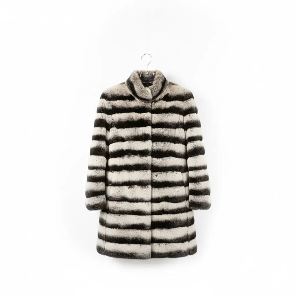 Chinchilla Long Jacket, Black and White Marcella Acosta Couture Collection