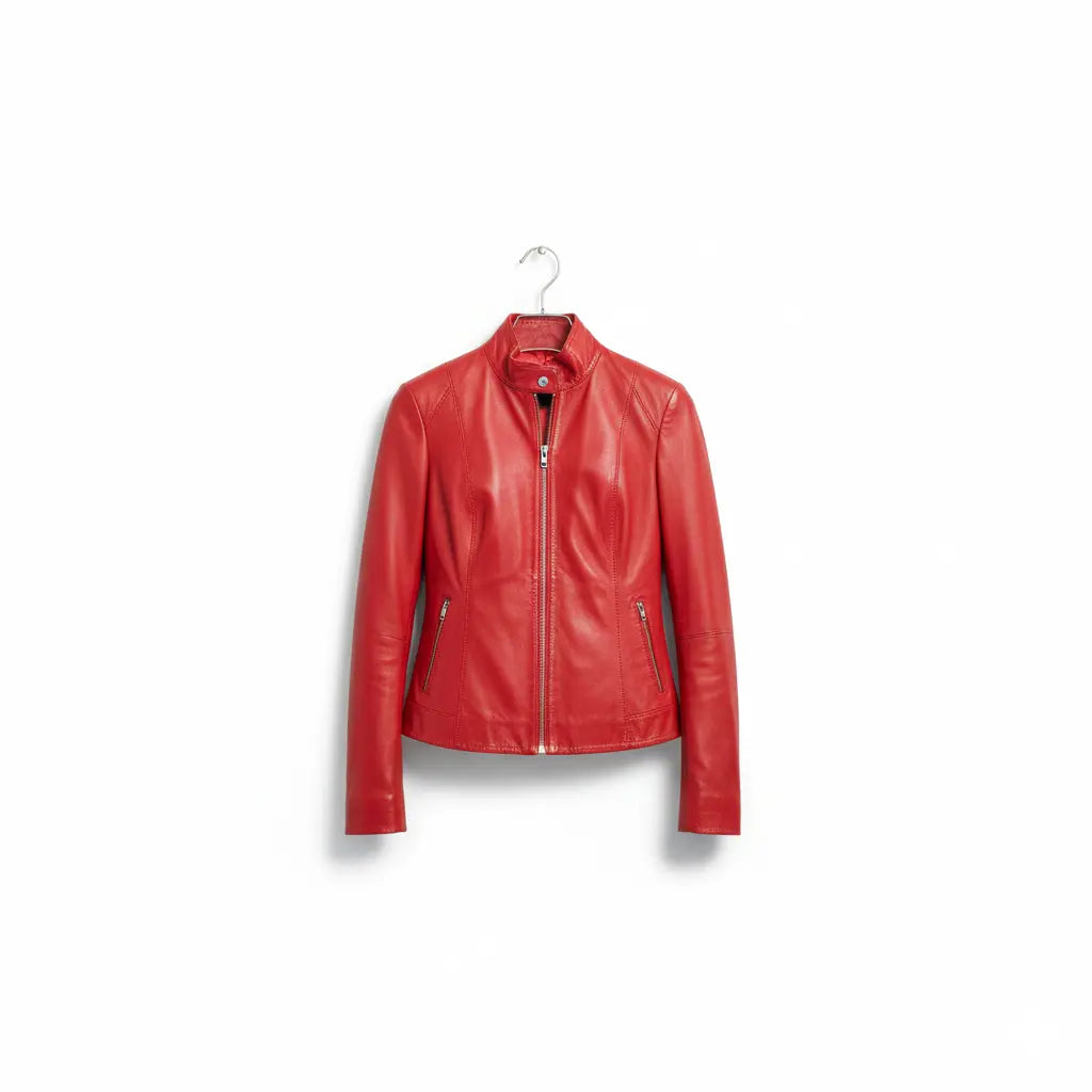 Red Leather Zipper Jacket Marcella Acosta Couture Collection