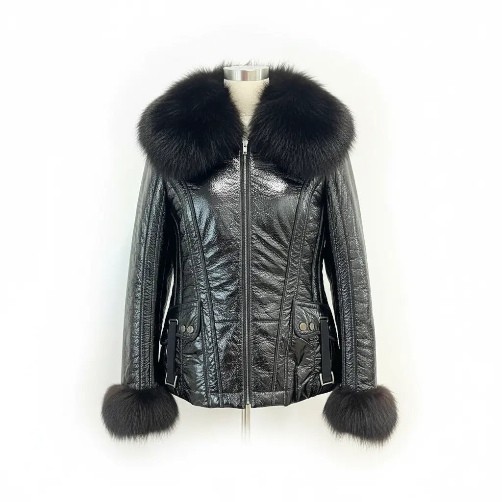 Black Shine Fur and Fox Jacket Marcella Acosta Couture Collection
