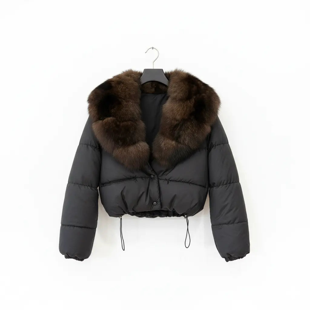 Brown and Real Fur and Nylon Short Jacket Marcella Acosta Couture Collection