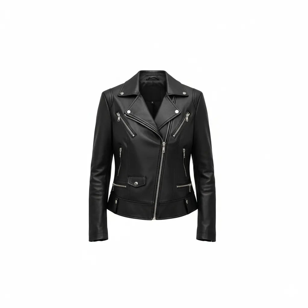 Black Faux Leather Zipper Marcella Acosta Couture Collection