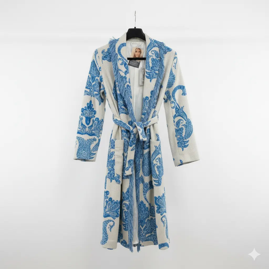 Handmade White and Blue 3/4 Jacket Marcella Acosta Couture Collection