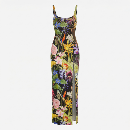 Long Stretch Gown, Hand-Embroidered.