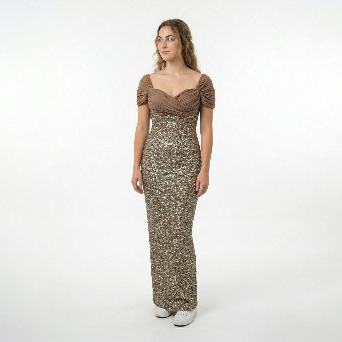 Sequins Satin Long Rose Gown