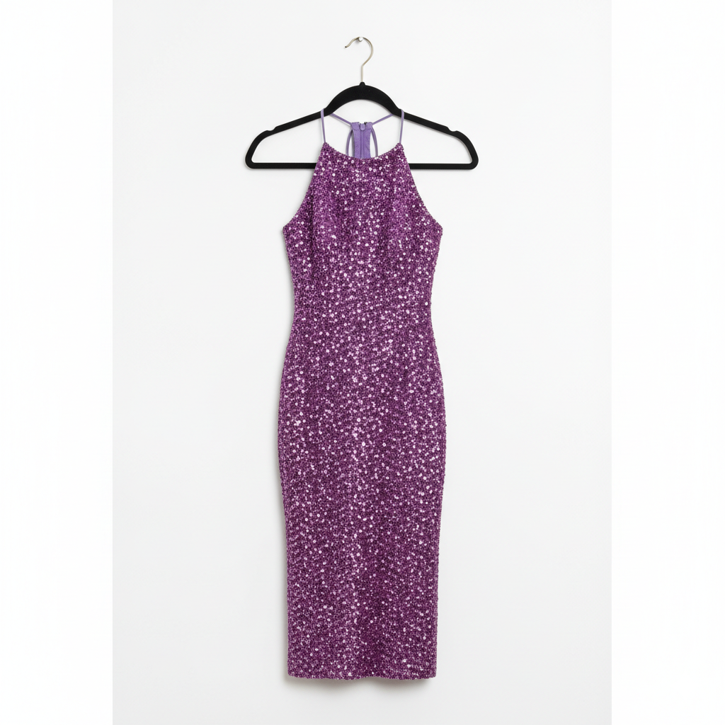 Purple Midi Sequined Stretch Dress.