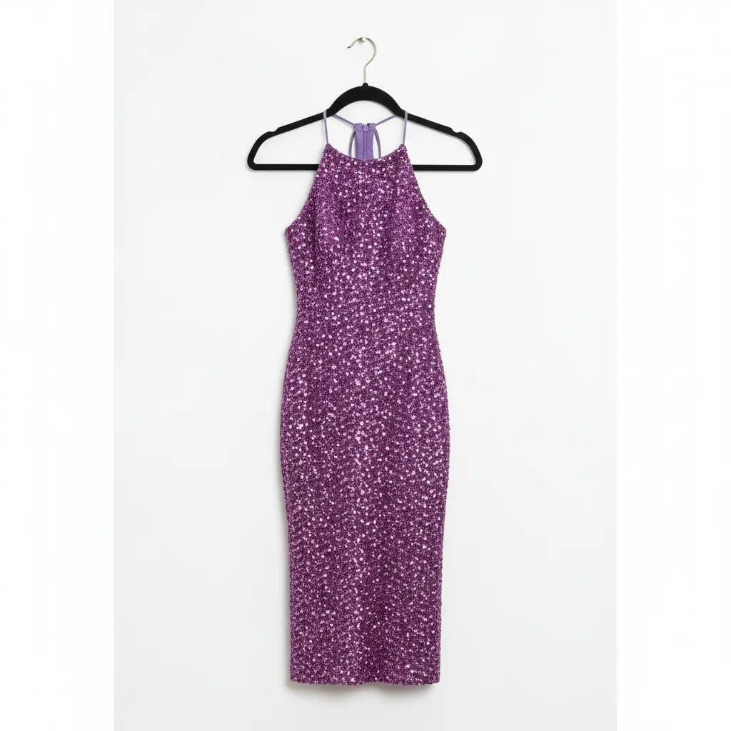 Purple Midi Sequined Stretch Dress. Marcella Acosta Couture Collection