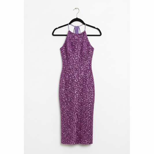 Purple Midi Sequined Stretch Dress.