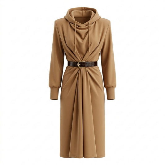 Beige Cashmere Viscose Midi Dress