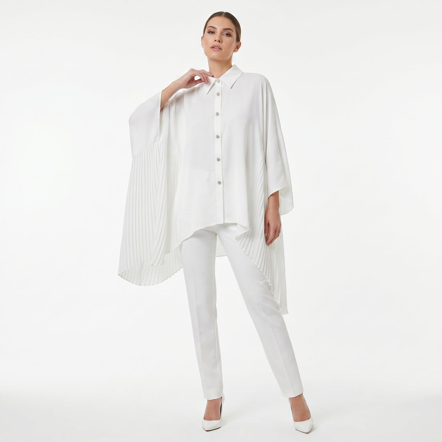 White Long Top Pleated Chiffon