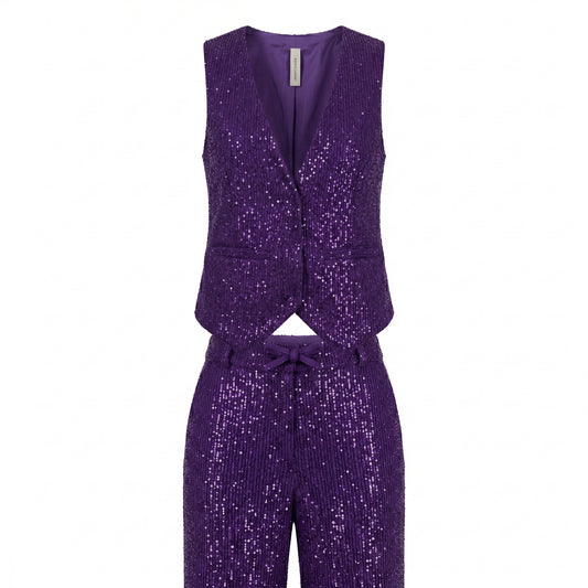 Hand-made Sequins Purple Pants + Vest