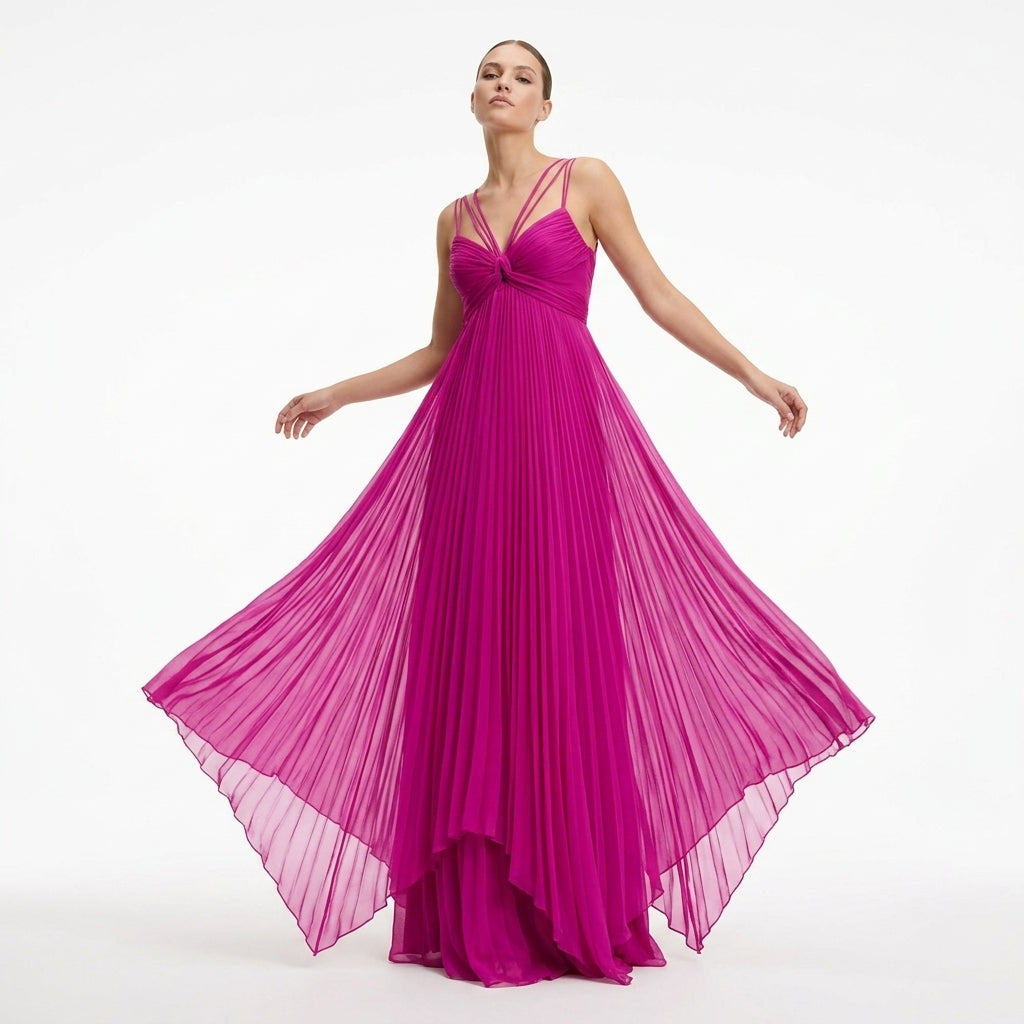 Fuchsia Silk Chiffon Long Gown