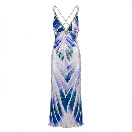 Blue Silk & Swarovski Long Gown