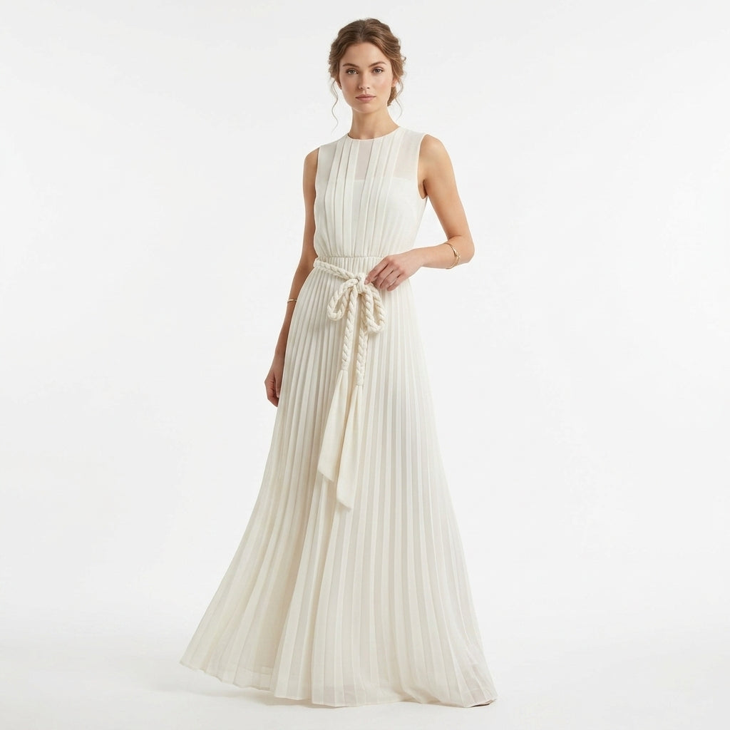 White Long Dress Pleated