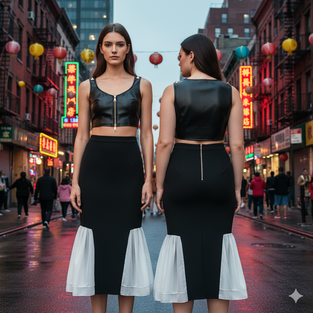 GENESE Black Stretch Skirt Black and White.