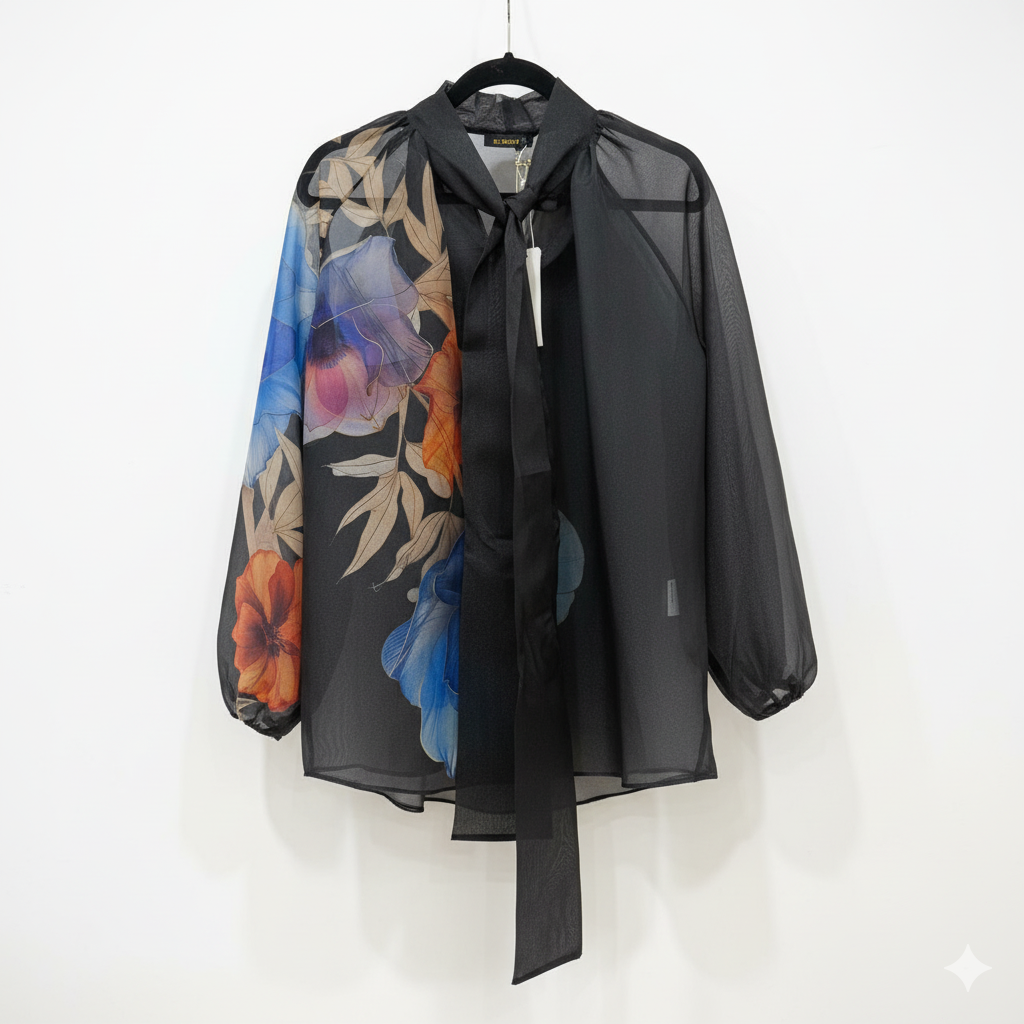 Genese Black Organza Silk, Skirt and Pants