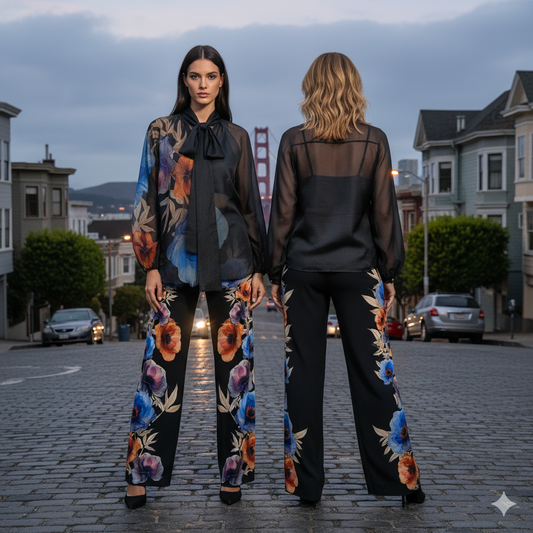 Genese Black Organza Silk, Skirt and Pants