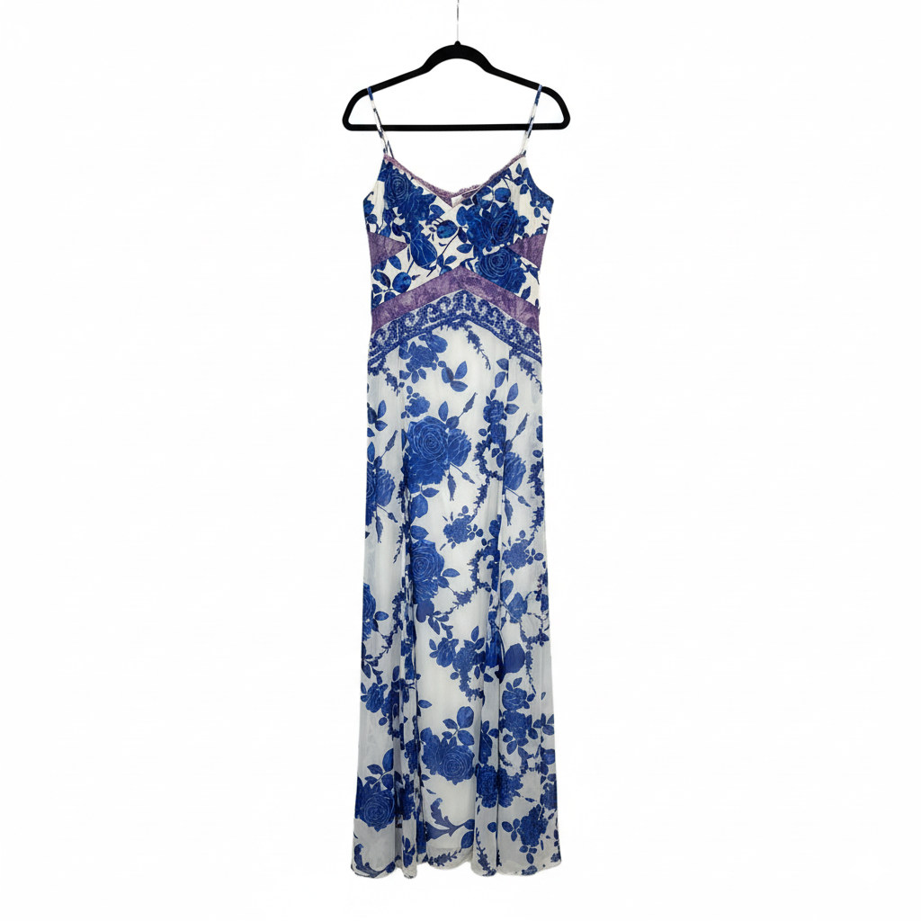 Guy Mattiolo Blue and White Chiffon Dress