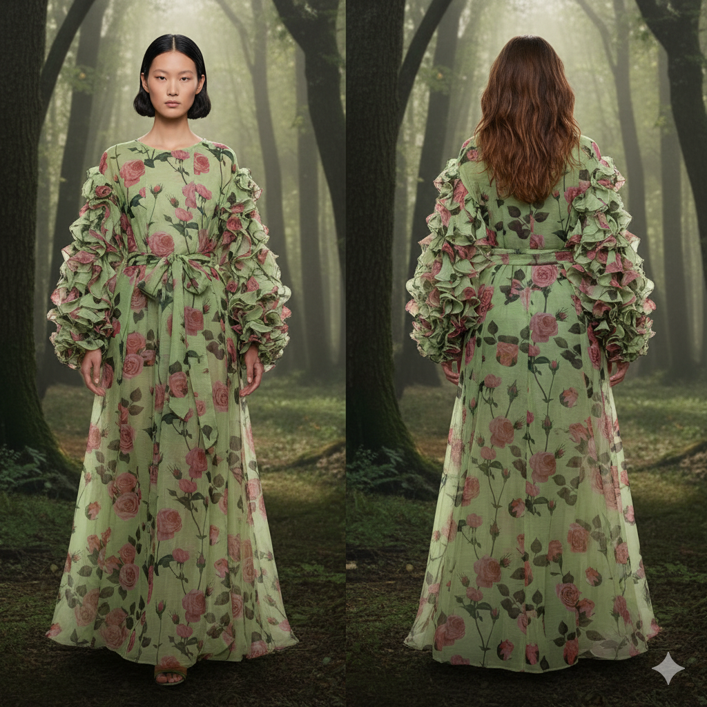 Green Flower Long Dress
