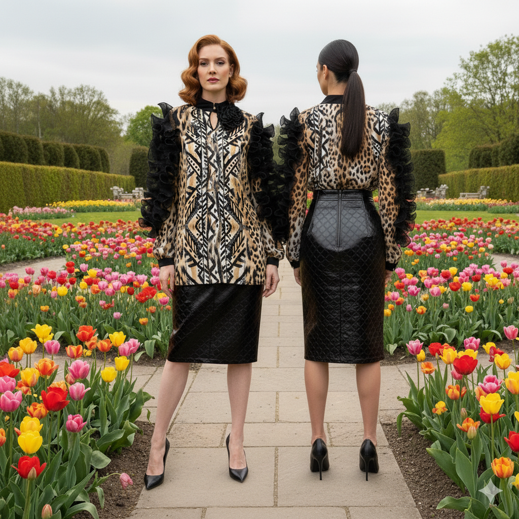 SPELL Black Shiny Faux Leather Midi Skirt.