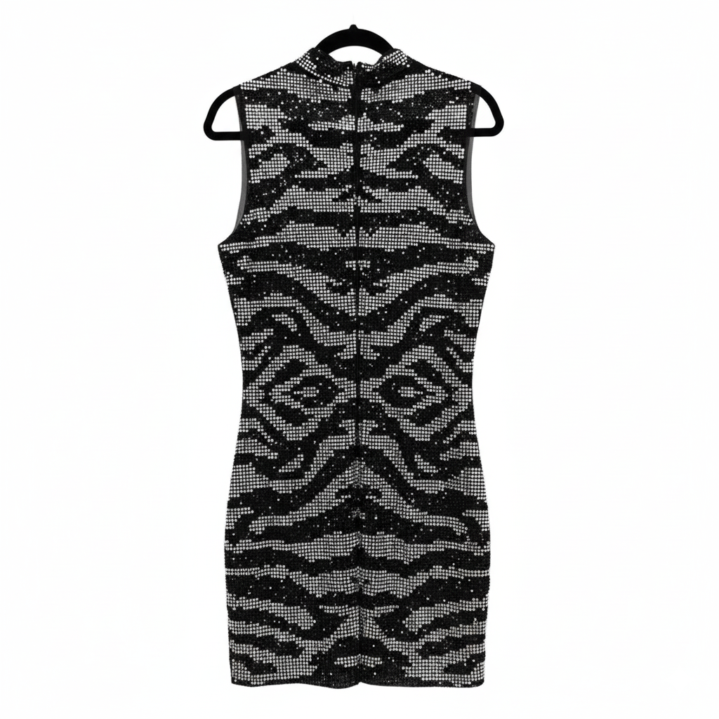 Marcella Acosta Black Transparent Dress with Stones Silver and Black