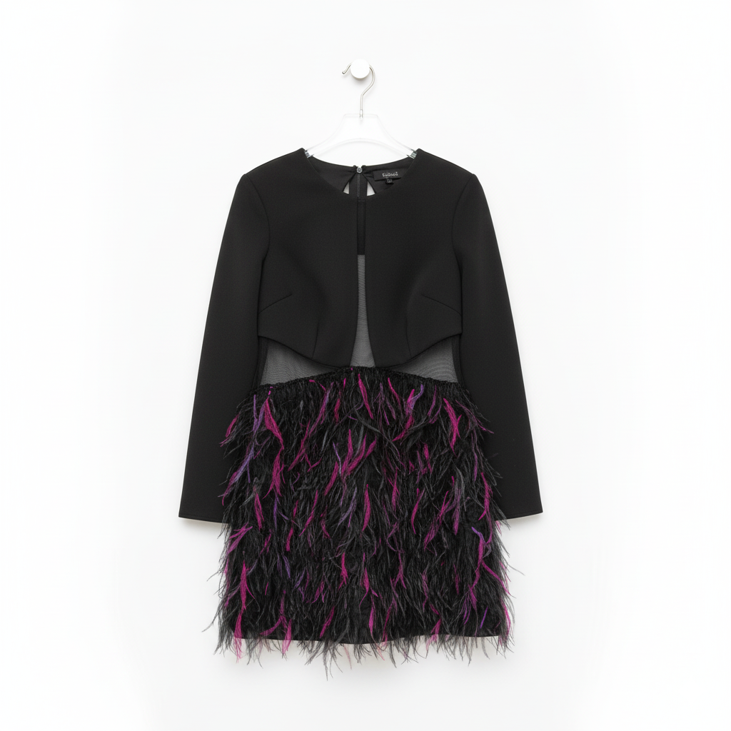 FELEPPA Black Mini Dress With Feathers