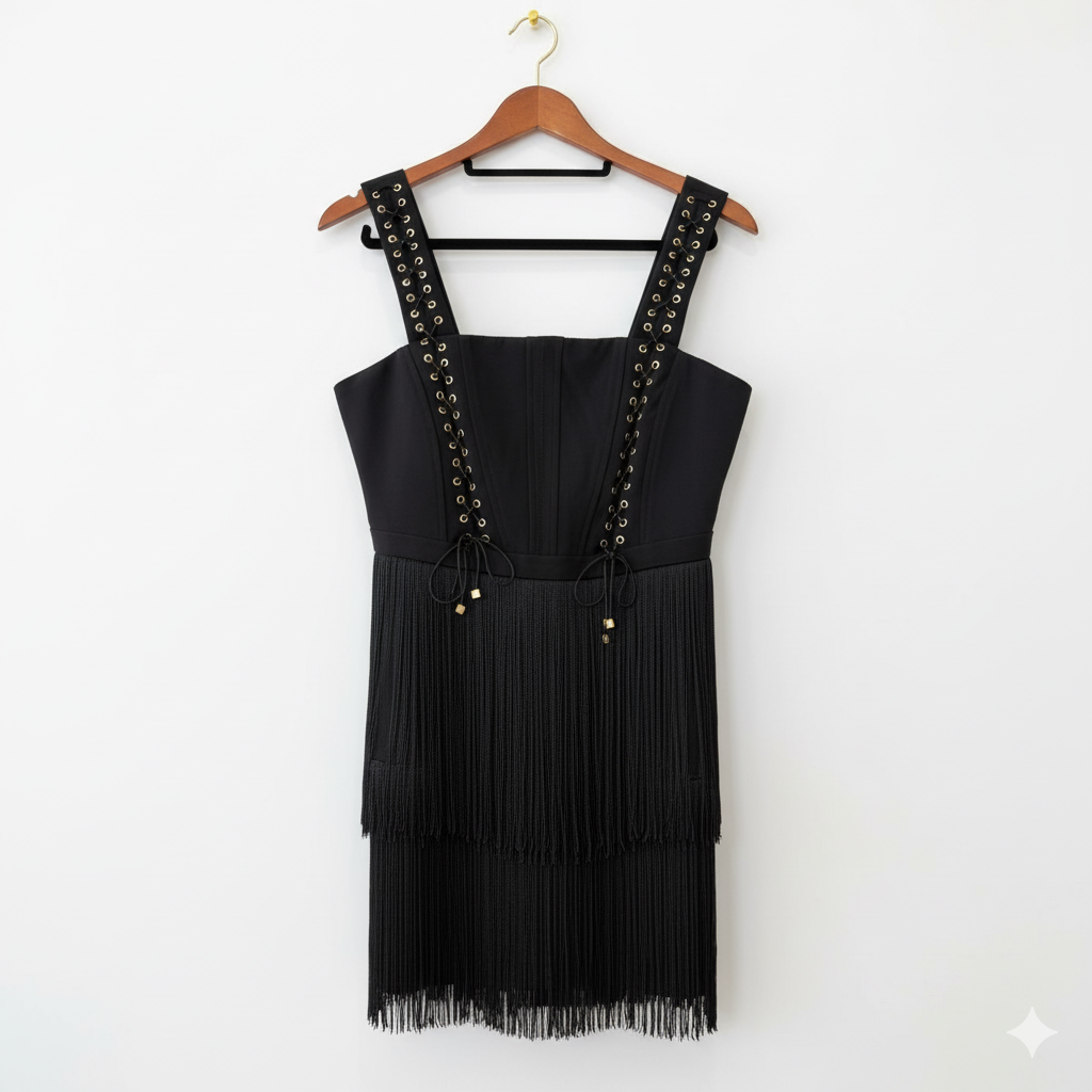 Elisabetta Franchi Black Mini Fringes Dress