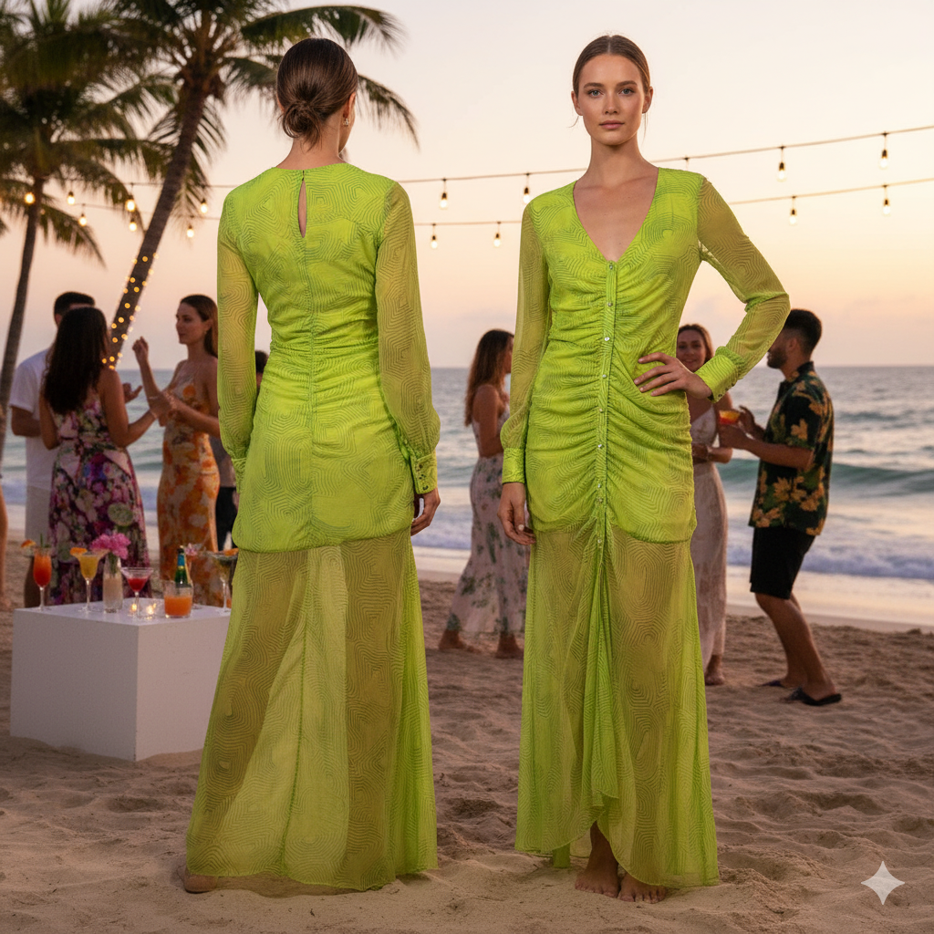 Les Bourdelles Long Silk Chiffon Dress