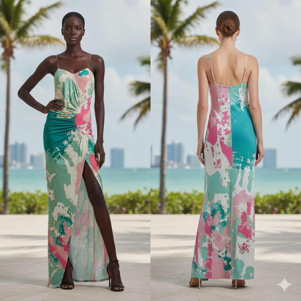 Genese Lycra Long Pastel Colors Dress